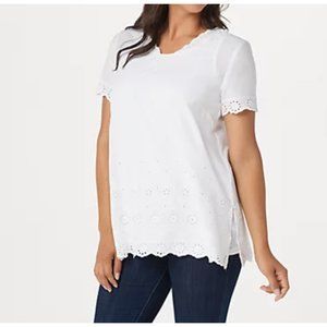 LOGO by Lori Goldstein Embroidered Top & Slub tank Lily White Size XXS